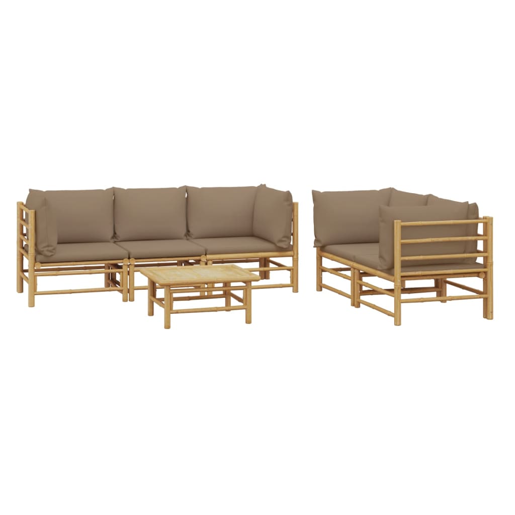vidaXL 6 Piece Patio Lounge Set with Taupe Cushions Bamboo VidaXL