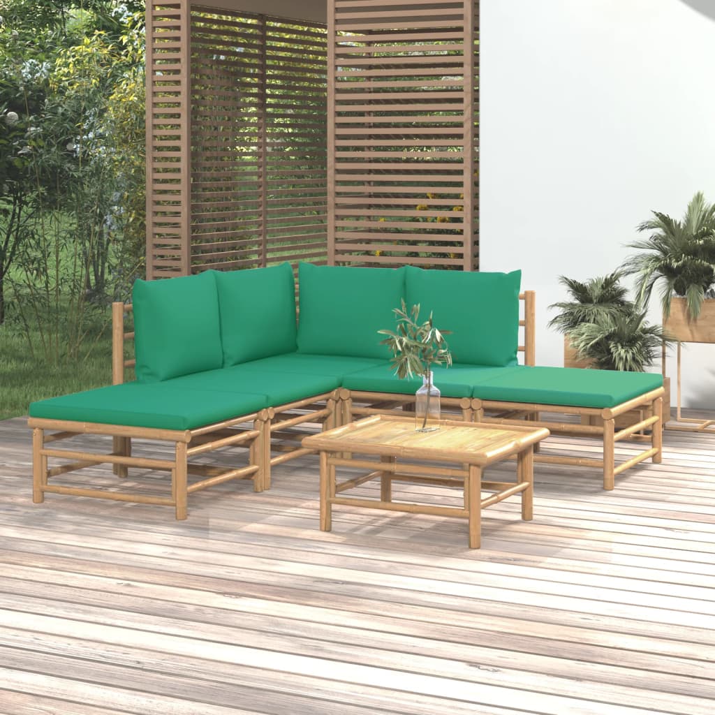 vidaXL 6 Piece Patio Lounge Set with Green Cushions Bamboo VidaXL