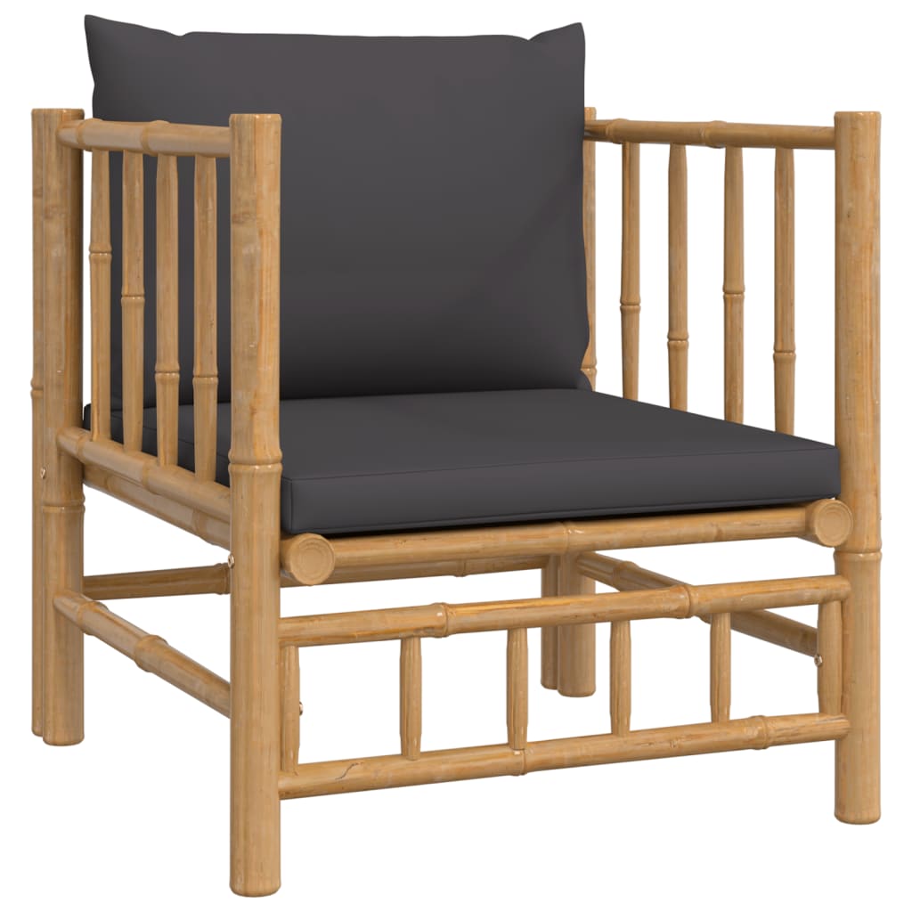 vidaXL 5 Piece Patio Lounge Set with Dark Gray Cushions Bamboo VidaXL