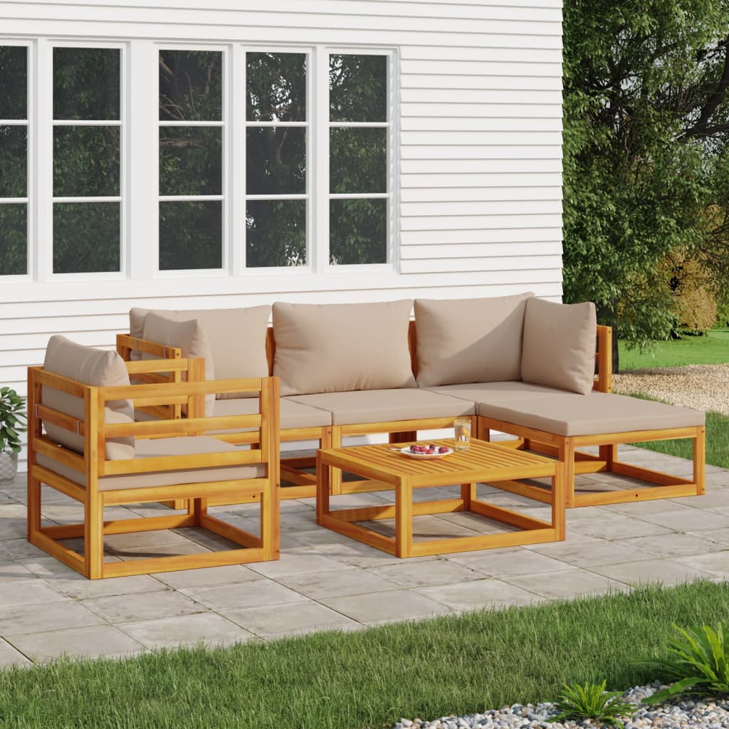 vidaXL 6 Piece Patio Lounge Set with Taupe Cushions Solid Wood VidaXL