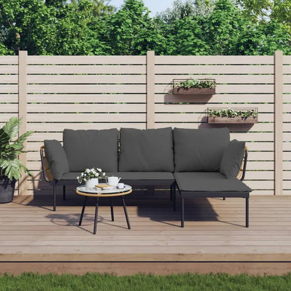 NNEVL 3 Piece Garden Lounge Set with Dark Grey Cushions Poly Rattan-0