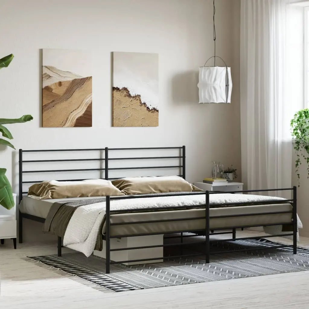 vidaXL Metal Bed Frame with Headboard and Footboard Black 76"x79.9" King VidaXL