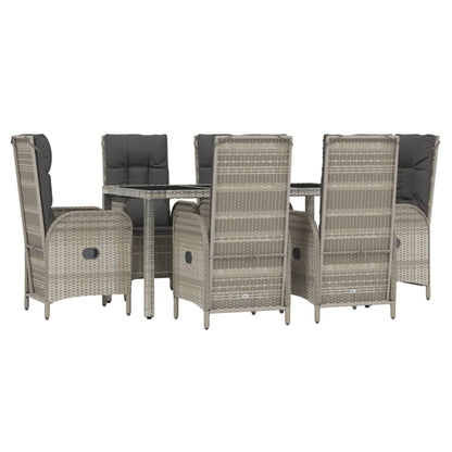 vidaXL 7 Piece Patio Dining Set with Cushions Gray Poly Rattan VidaXL