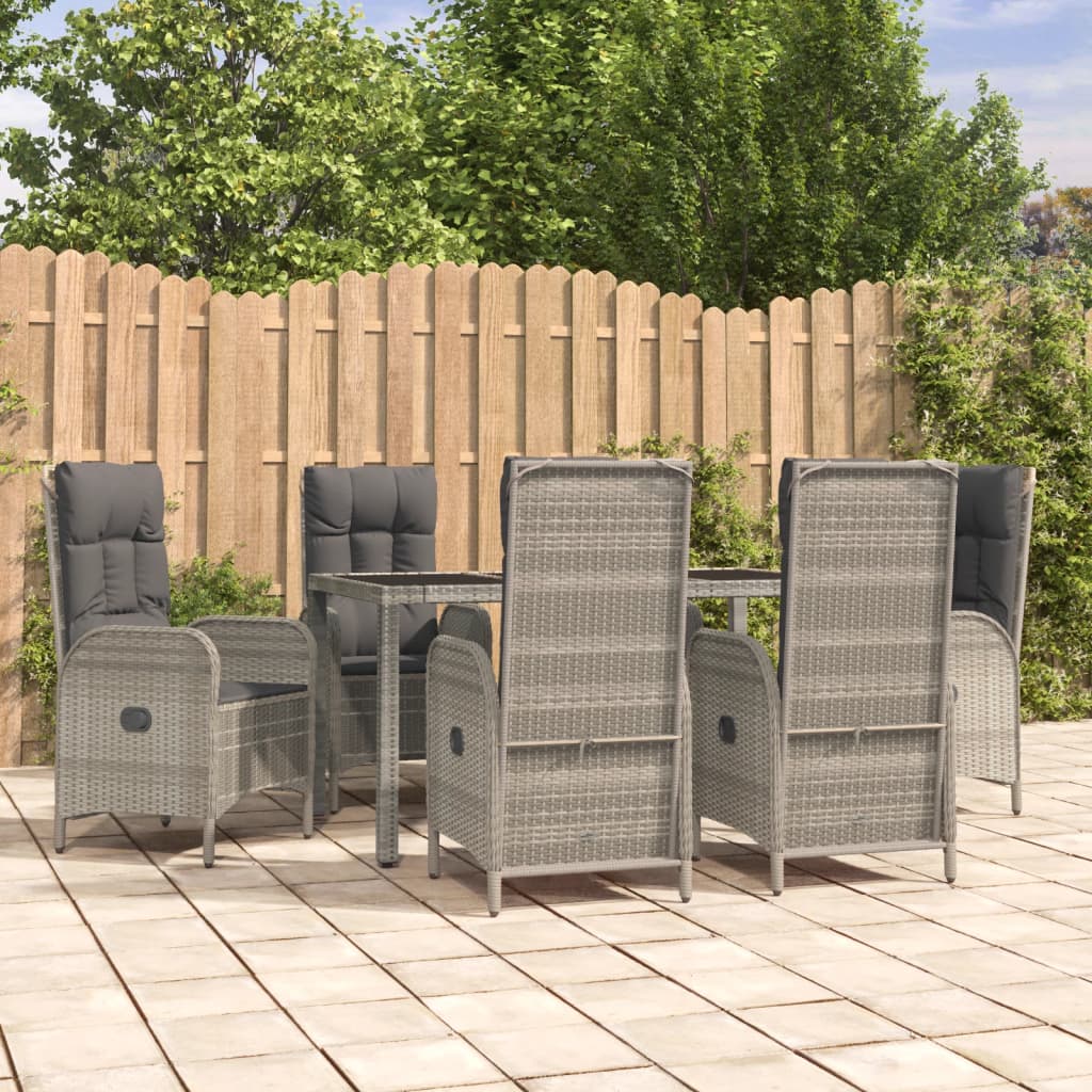 vidaXL 7 Piece Patio Dining Set with Cushions Gray Poly Rattan VidaXL