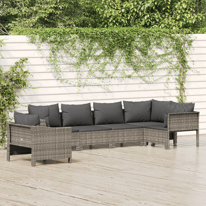 vidaXL 6 Piece Patio Lounge Set with Cushions Gray Poly Rattan VidaXL