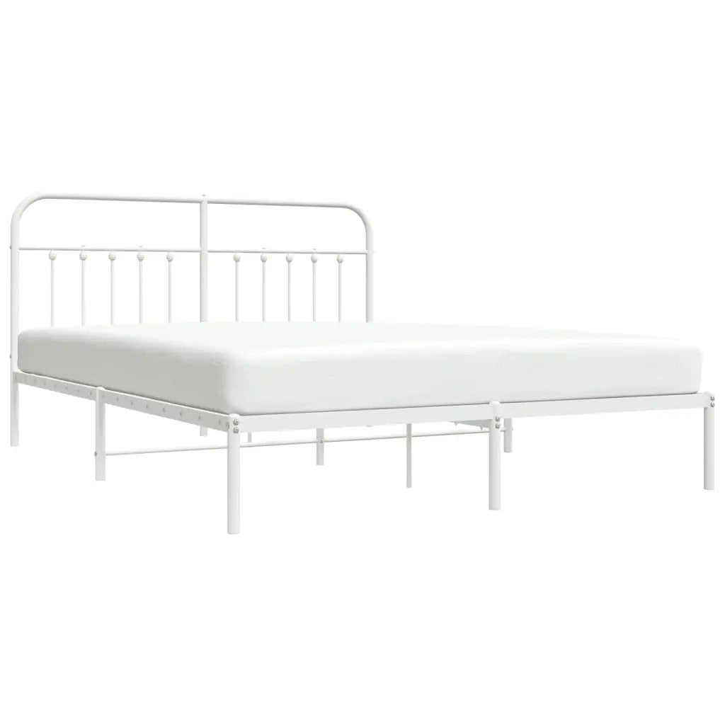 vidaXL Metal Bed Frame with Headboard White 72"x83.9" California King VidaXL