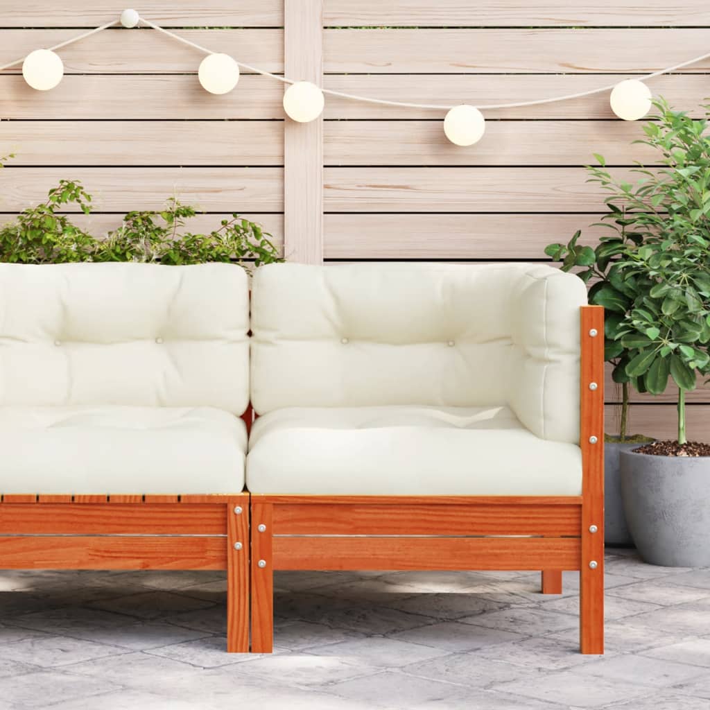 vidaXL Patio Sofa Corner with Cushions Wax Brown Solid Wood Pine VidaXL