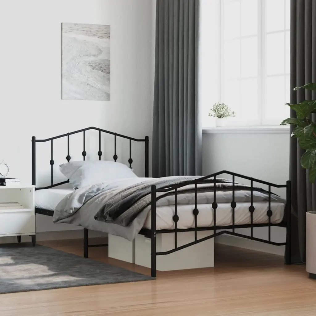 vidaXL Metal Bed Frame with Headboard and Footboard Black 39.4"x78.7" VidaXL
