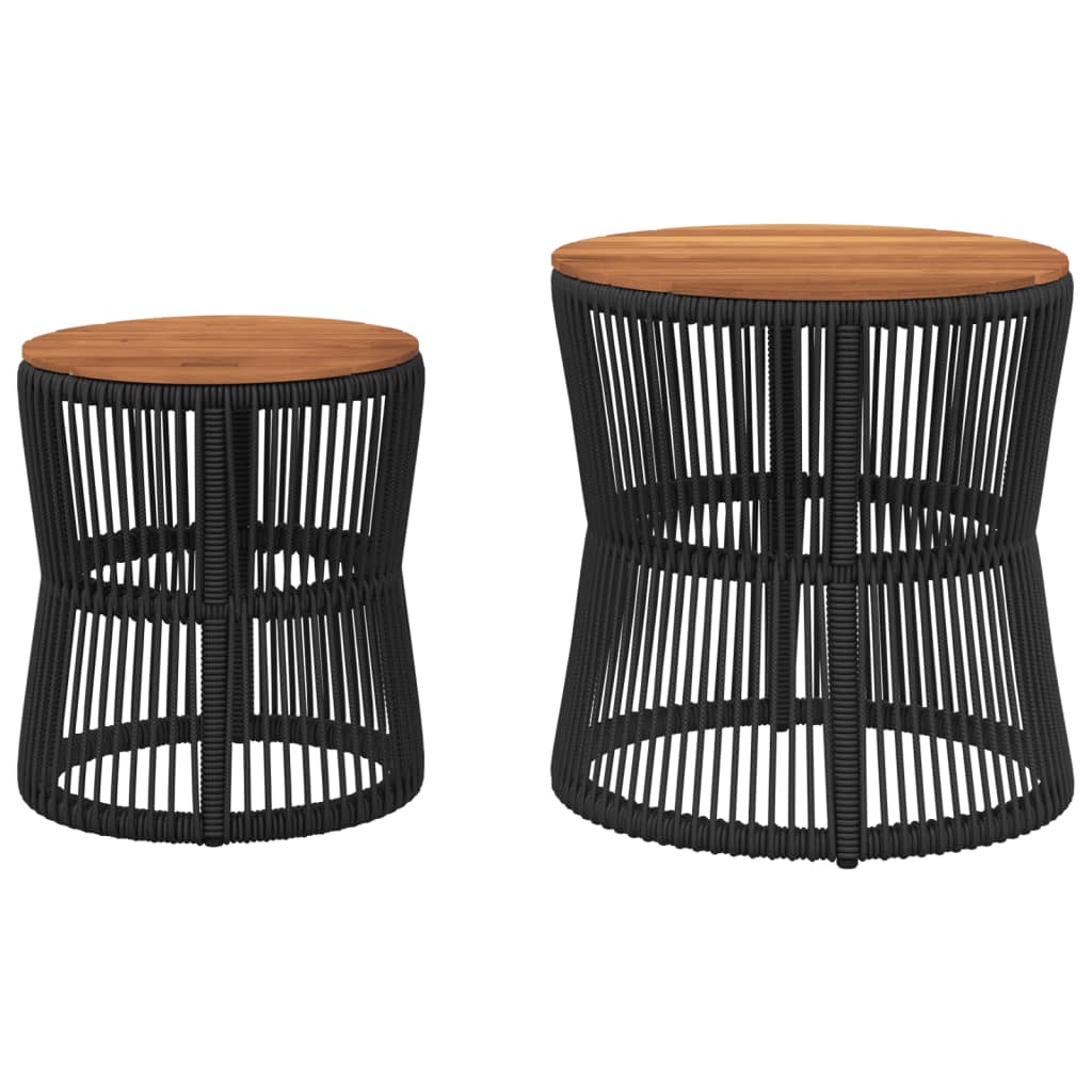 vidaXL Patio Side Tables 2 pcs with Wooden Top Black Poly Rattan VidaXL