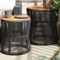vidaXL Patio Side Tables 2 pcs with Wooden Top Black Poly Rattan VidaXL