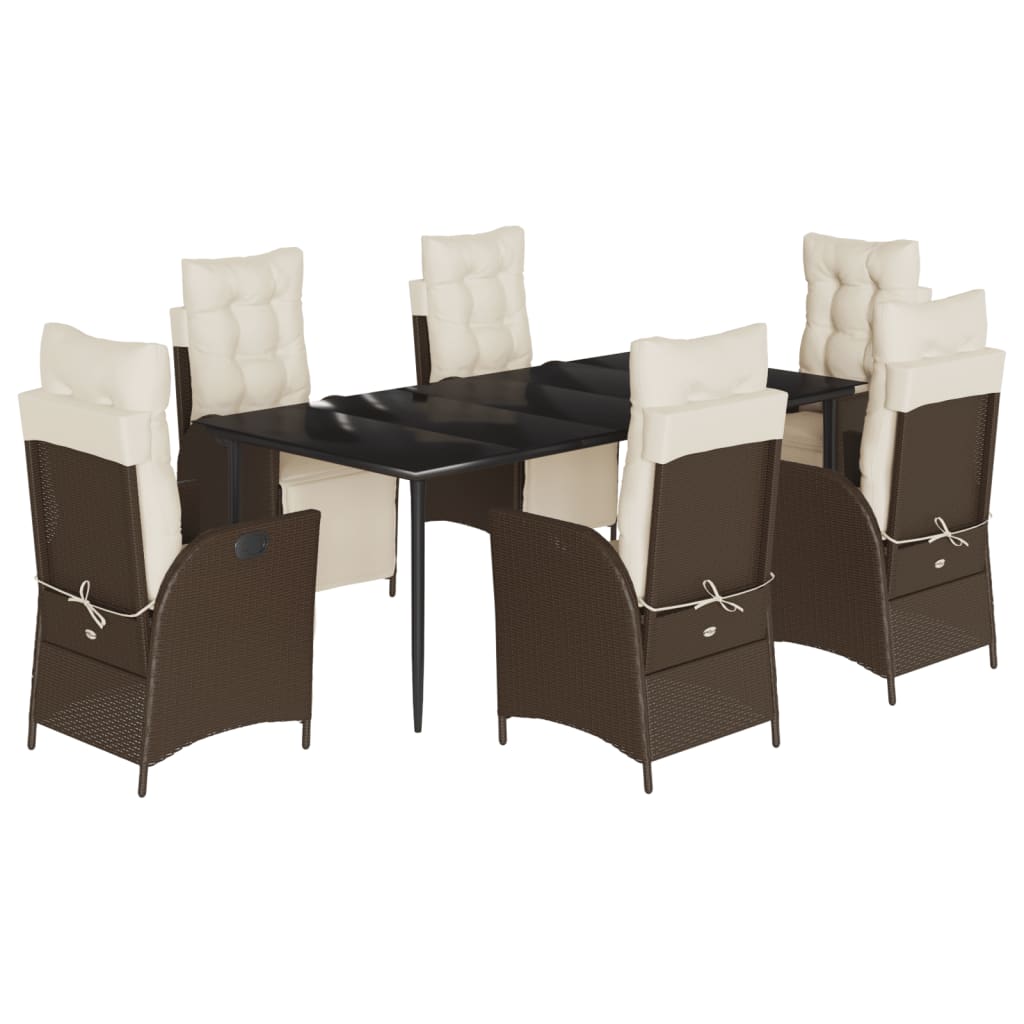 vidaXL 7 Piece Patio Dining Set with Cushions Brown Poly Rattan VidaXL