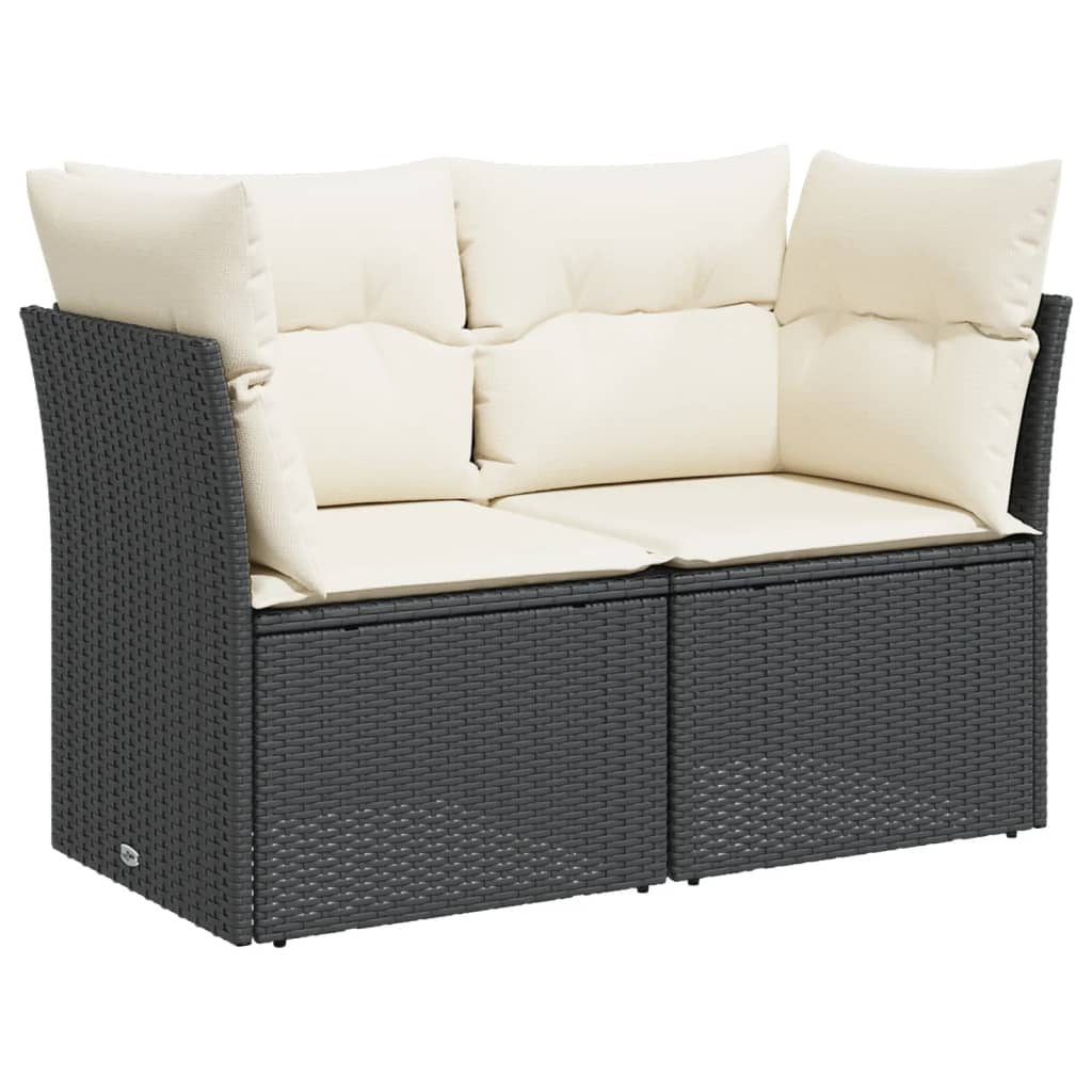 NNEVL Garden Sofa with Cushions 2-Seater Black Poly Rattan-1