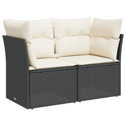 NNEVL Garden Sofa with Cushions 2-Seater Black Poly Rattan-1