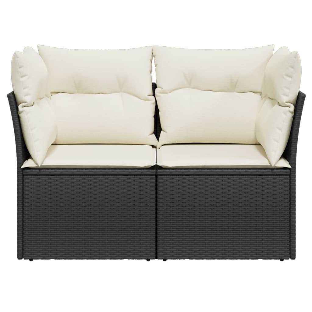 NNEVL Garden Sofa with Cushions 2-Seater Black Poly Rattan-3