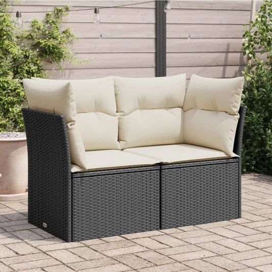 NNEVL Garden Sofa with Cushions 2-Seater Black Poly Rattan-0