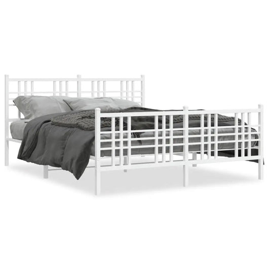 vidaXL Metal Bed Frame with Headboard and Footboard White 59.1"x78.7" VidaXL