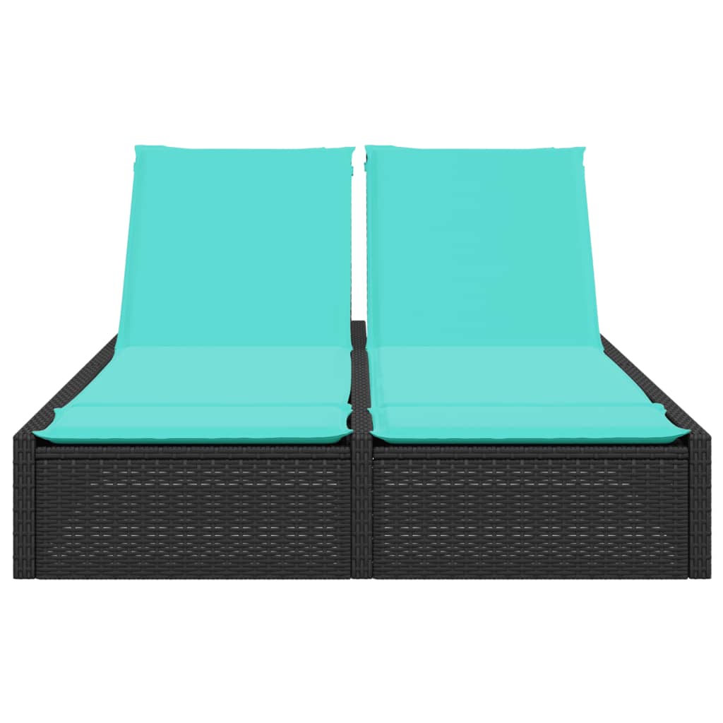 vidaXL Double Sun Lounger with Cushions Black Poly Rattan VidaXL