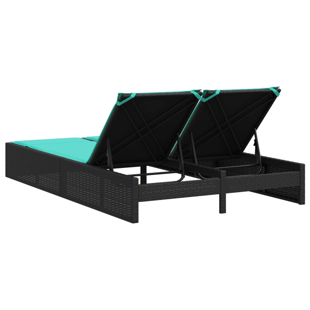 vidaXL Double Sun Lounger with Cushions Black Poly Rattan VidaXL