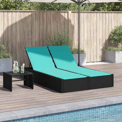 vidaXL Double Sun Lounger with Cushions Black Poly Rattan VidaXL