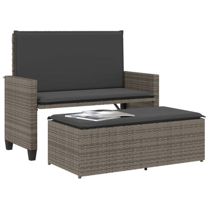 NNEVL Garden Bench with Cushions and Footstool Grey Poly Rattan-3