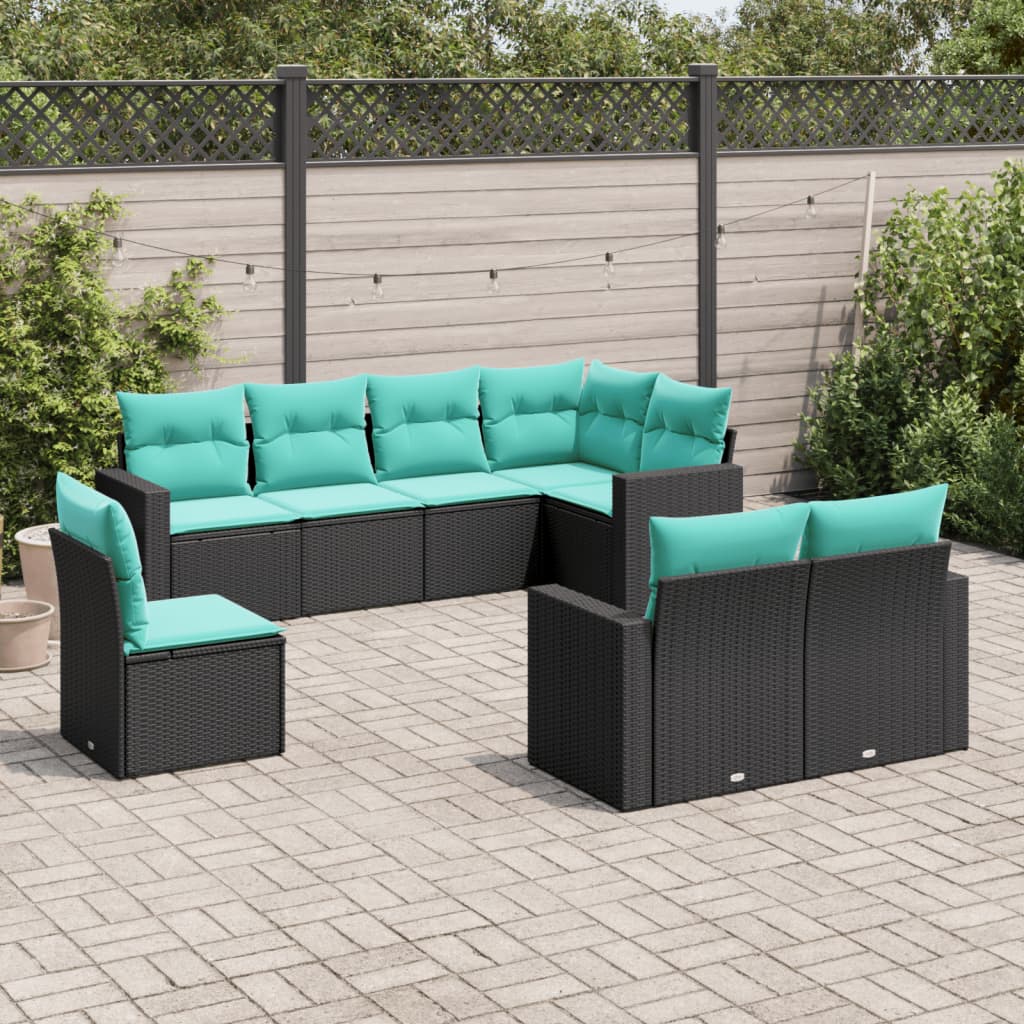 vidaXL 8 Piece Patio Sofa Set with Cushions Black Poly Rattan VidaXL