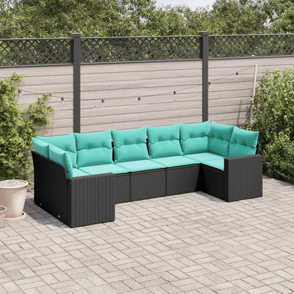 vidaXL 7 Piece Patio Sofa Set with Cushions Black Poly Rattan VidaXL