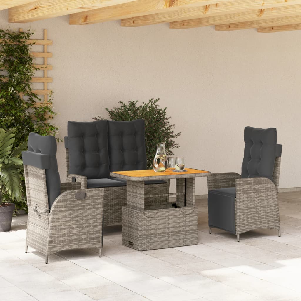 vidaXL 4 Piece Patio Dining Set with Cushions Gray Poly Rattan VidaXL