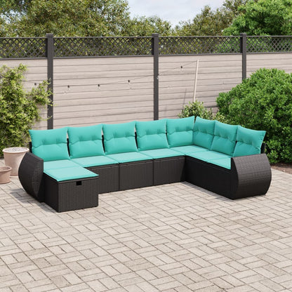 vidaXL 8 Piece Patio Sofa Set with Cushions Black Poly Rattan VidaXL