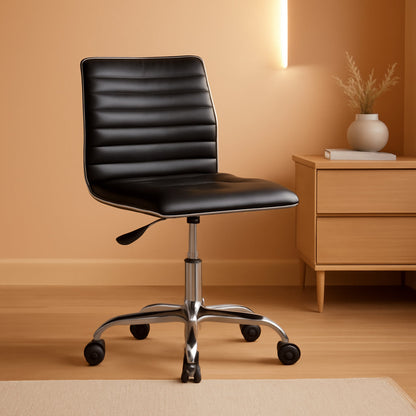 Alan Low Back Designer Armless Black Ribbed Swivel Task Office Chair ShipItFurniture