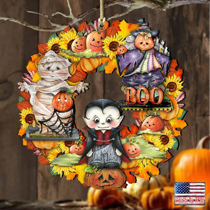 Halloween Wreath Wooden Ornaments by G. DeBrekht - Thanksgiving Halloween Decor - 8185316 G. DeBrekht