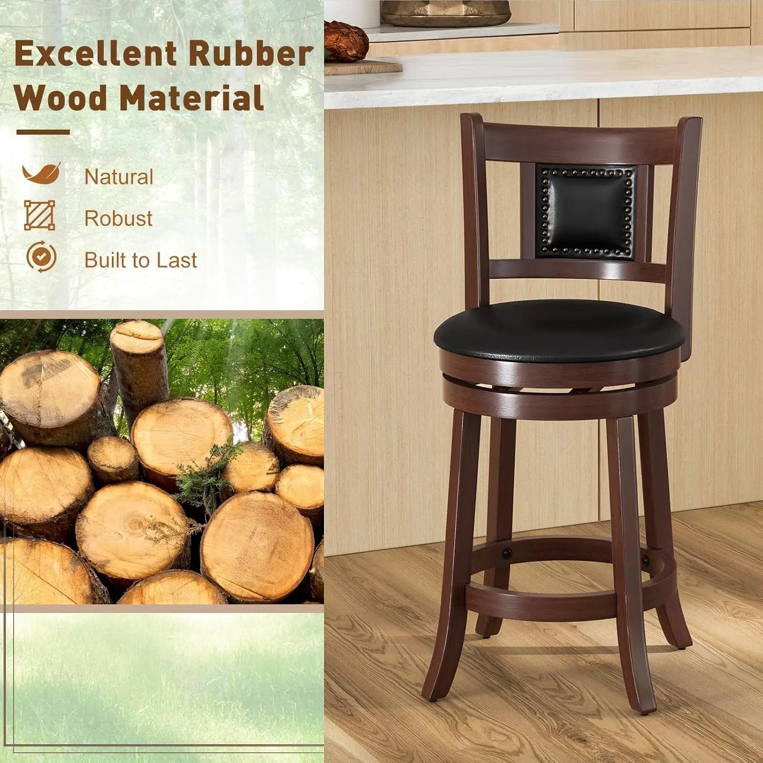 Ergonomic Swivel Bar Stools Set of Two ShipItFurniture