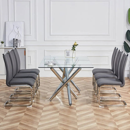 Grey Faux Leather Padded High Back Dining Chairs Set of 4-1