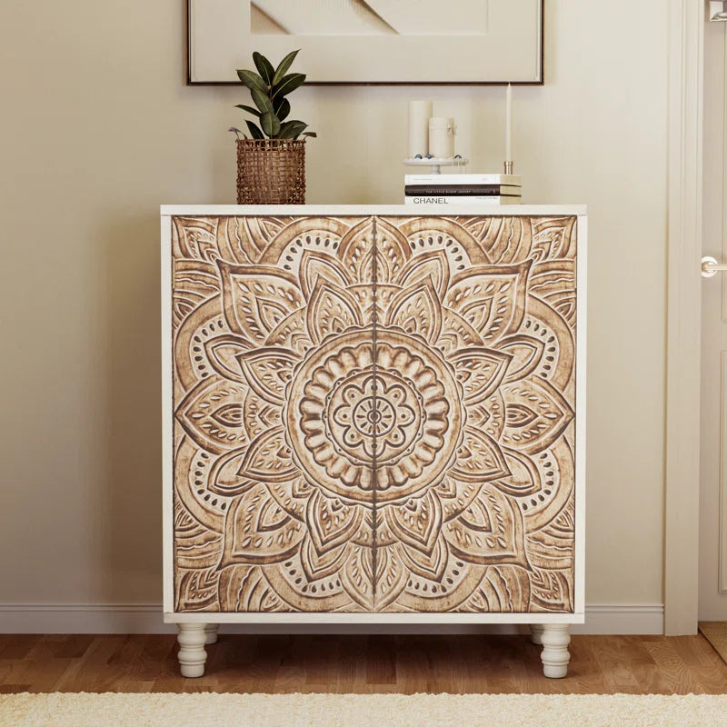 Artisan Crafted Siriah Accent Cabinet With Handcarved Wood-1
