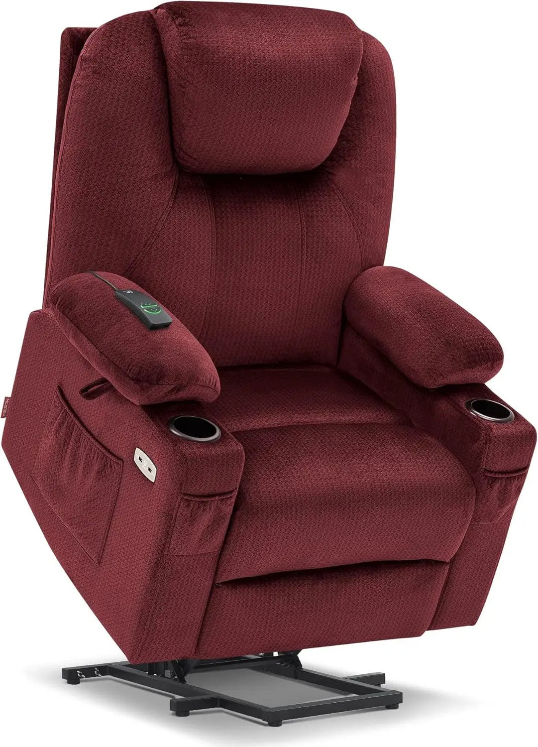 Large Power Lift Recliner Chair Sofa with Massage and Heat for Big and Tall Elderly People, 3 Positions, Cup Holders, and USB Ports, Extended Footrest, Fabric 7516(Large,Carmine Red) ShipItFurniture
