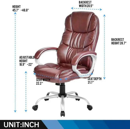 Office Chair Computer High Back Adjustable Ergonomic Desk Chair Executive PU Leather Swivel Task Chair with Armrests Lumbar Support (Brown)-2