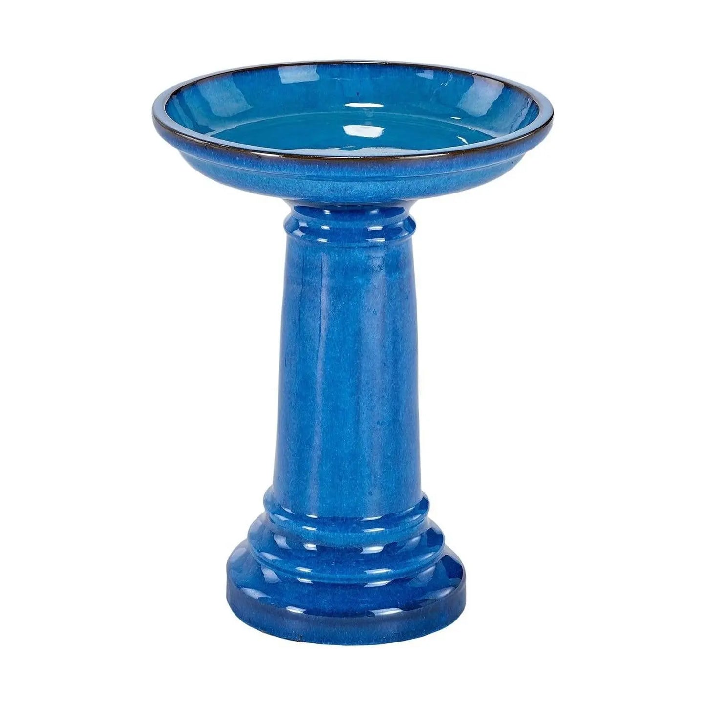 2 Gallon Blue Ceramic Traditional Outdoor Patio Garden Birdbath FastFurnishings