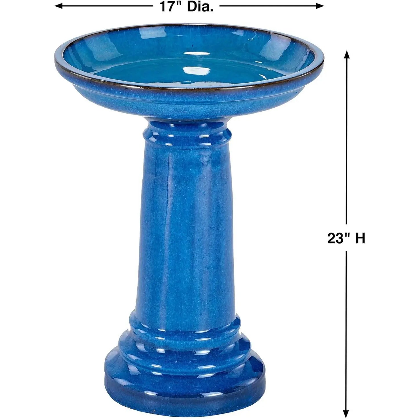2 Gallon Blue Ceramic Traditional Outdoor Patio Garden Birdbath FastFurnishings