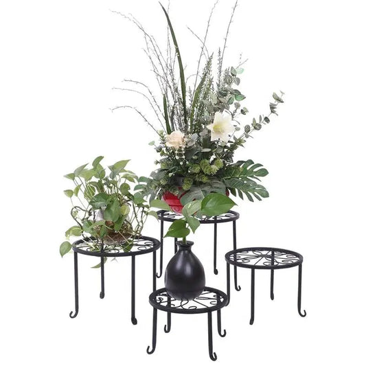 Set of 4 - Indoor Outdoor Black Metal Plant Stand FastFurnishings