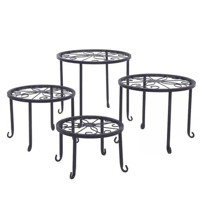 Set of 4 - Indoor Outdoor Black Metal Plant Stand FastFurnishings