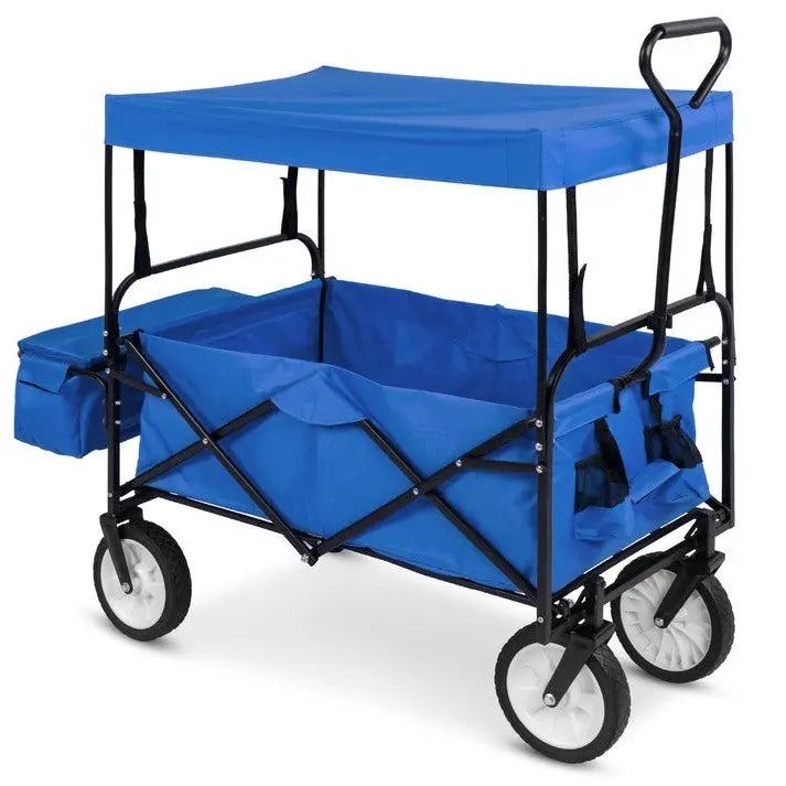 Collapsible Utility Wagon Cart Indoor/Outdoor with Canopy - Blue FastFurnishings