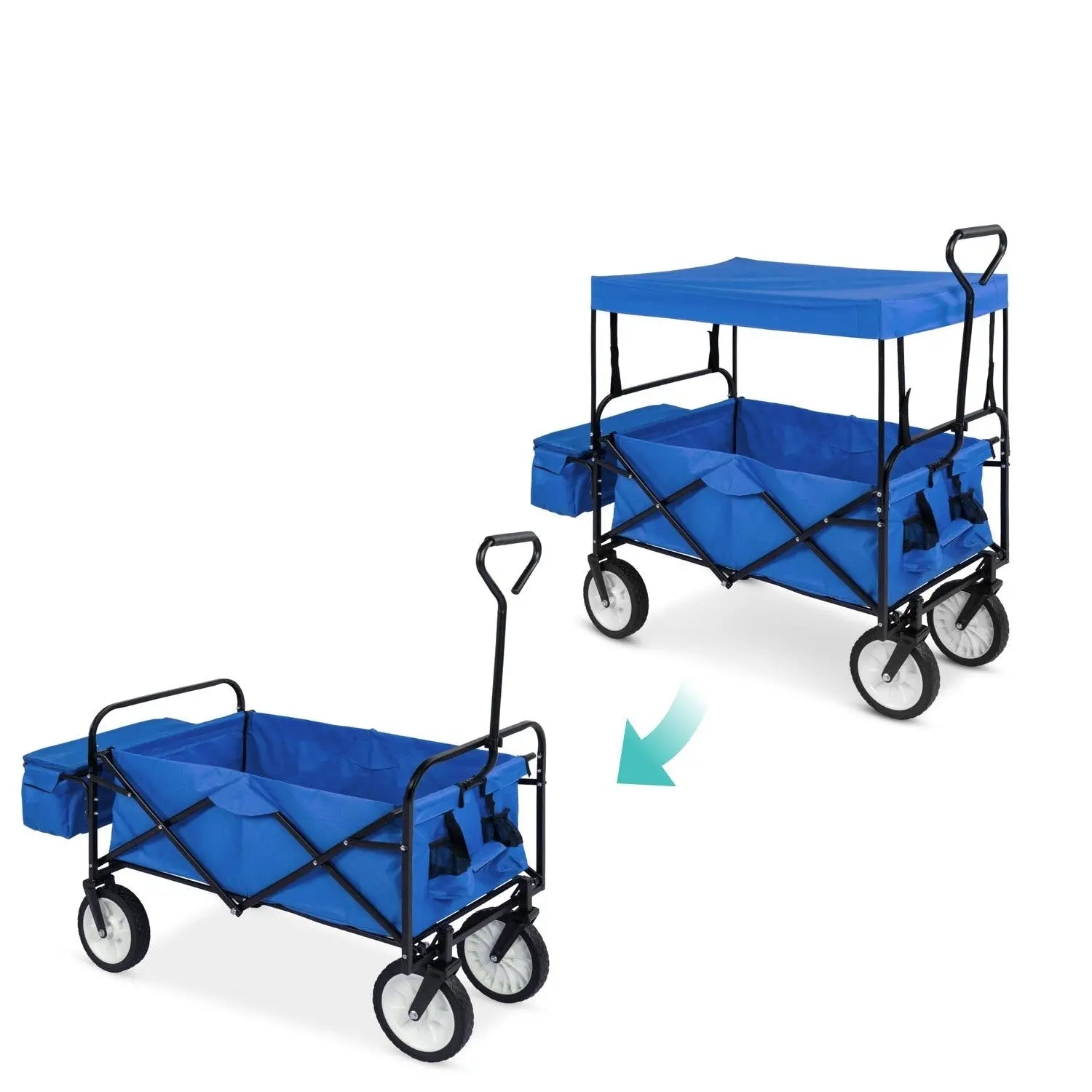 Collapsible Utility Wagon Cart Indoor/Outdoor with Canopy - Blue FastFurnishings