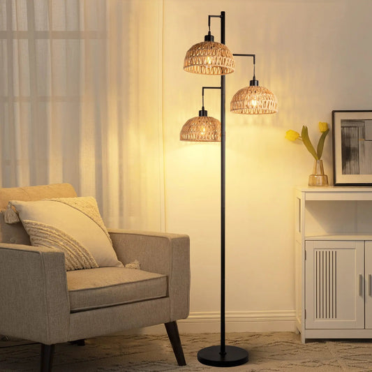 Indoor Boho Rattan Floor Lamp-0