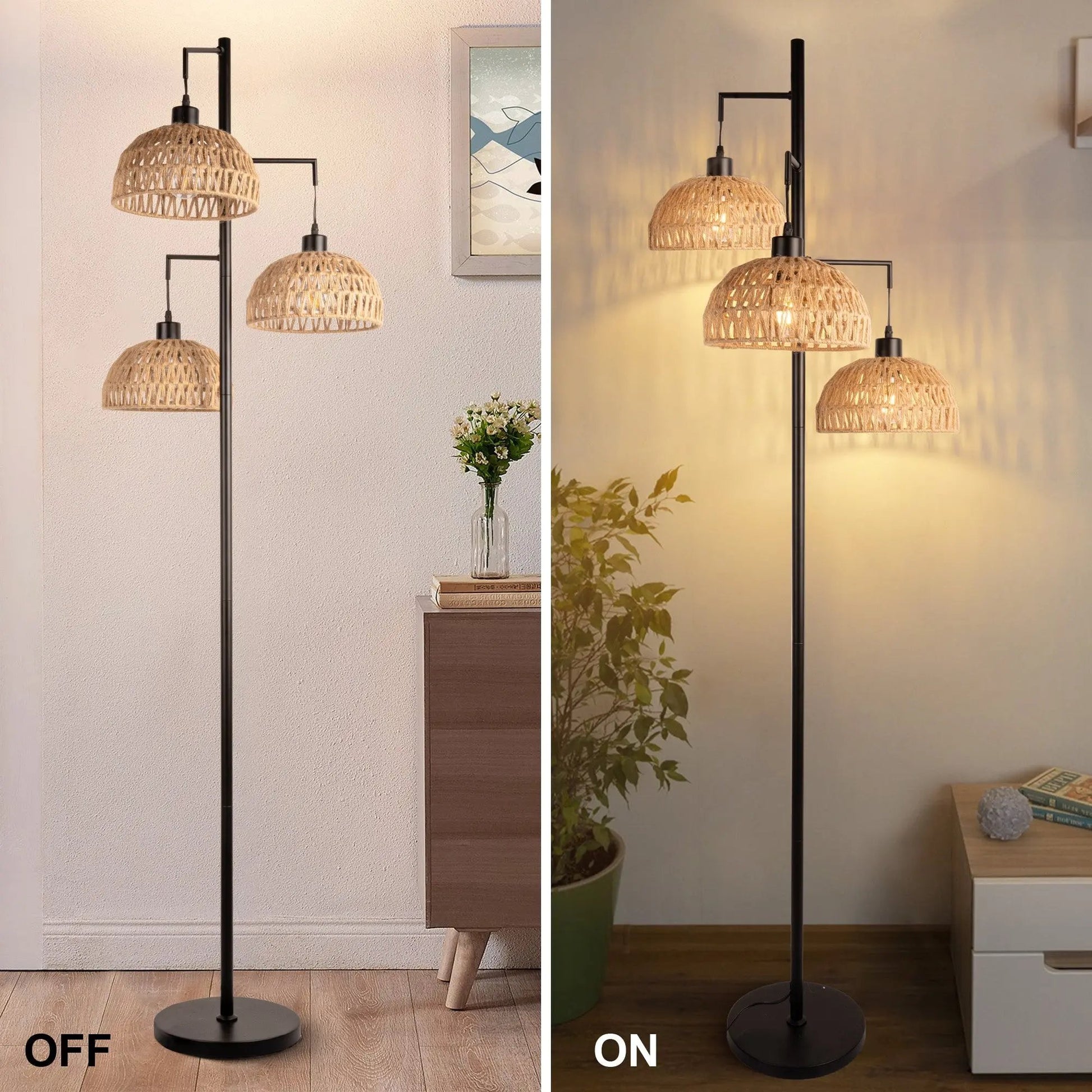 Indoor Boho Rattan Floor Lamp-4