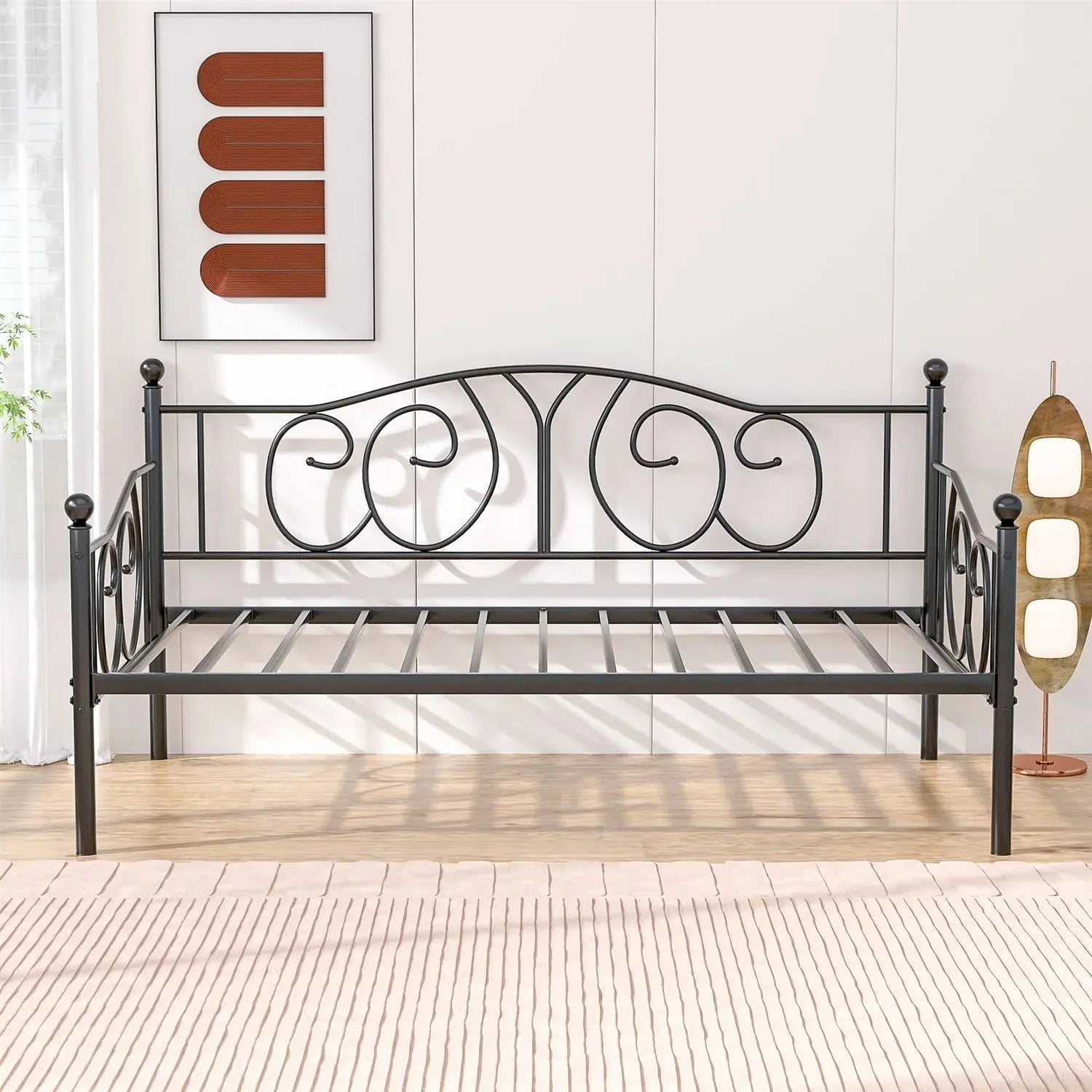 Twin size Victorian Black Metal Daybed Frame - 350 lbs. Weight Capacity FastFurnishings