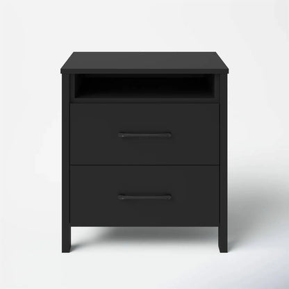 Modern 2-Drawer Nightstand Bedside Table in Black Wood Finish FastFurnishings