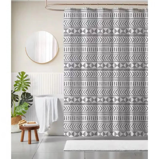 72-inch Polyester Shower Curtain with Black White Scandinavian Chevron Pattern FastFurnishings