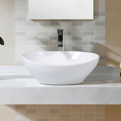 Contemporary Oval Basin Round Vessel Bathroom Sink in White FastFurnishings