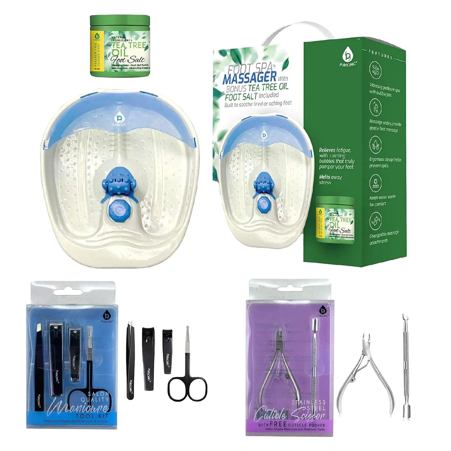 Ultimate Home Spa and Grooming Bundle (Foot Spa Massager + Salon Quality Manicure Tool Kit + Precision Perfection Bundle)-0