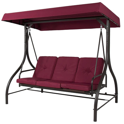 Burgundy Outdoor Patio Deck Porch Canopy Swing with Cushions FastFurnishings