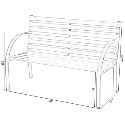 Outdoor Black Metal Frame Garden Bench with Wood Slats and Curved Armrests-4